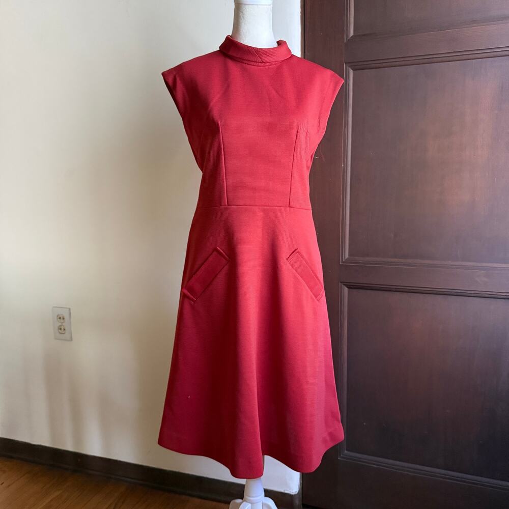 1960 Vintage Red Roll Neck Fit A Line Cap Sleeve dress | 6